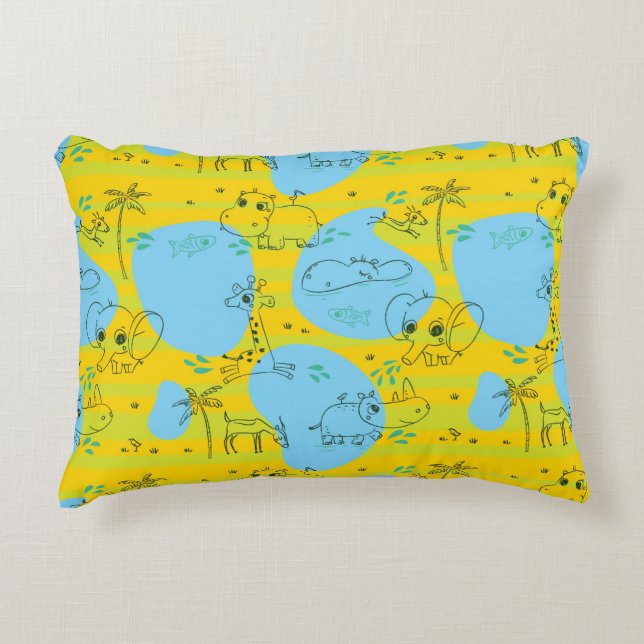 Animals playing baby pattern background decorative cushion (Front)