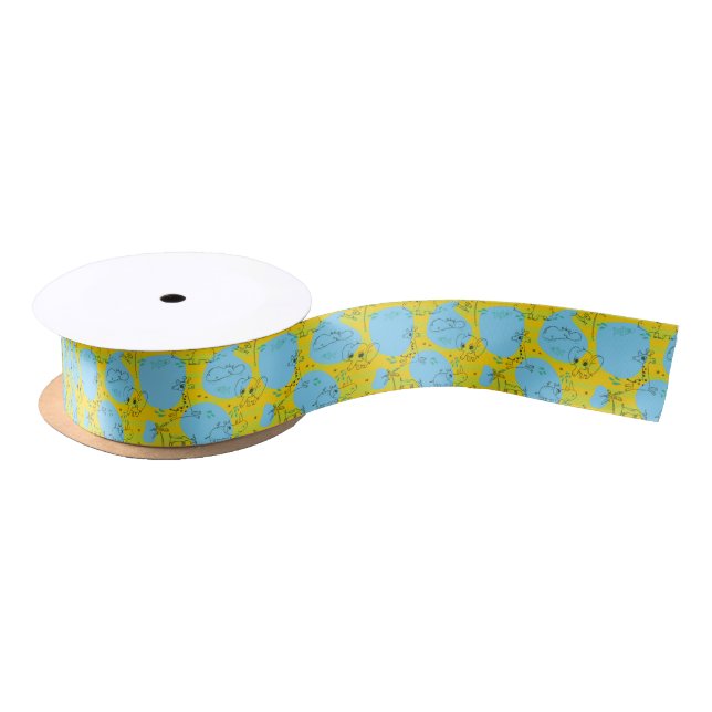 Animals playing baby pattern background satin ribbon (Spool)