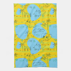 Animals playing baby pattern background tea towel