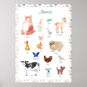 Animals Poster, Printable Wall Art, Educational Poster