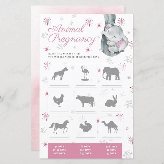 Animals Pregnancy Girl Baby Shower Game (Front/Back)