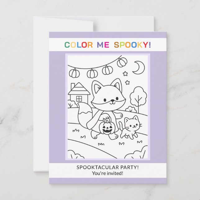 Animals & Pumpkin Halloween Colouring Invitation (Front)
