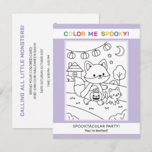Animals & Pumpkin Halloween Colouring Invitation Postcard
