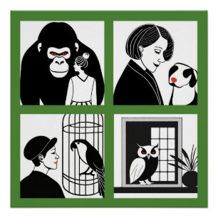 Animals Quartet Glossy Poster