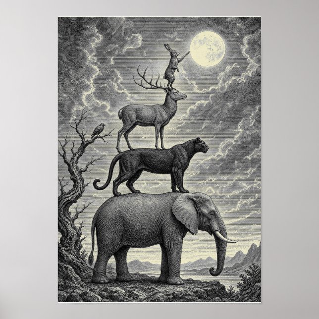 Animals Reaching the Moon Poster (Front)