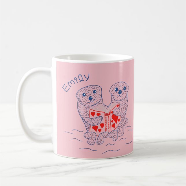 Animals Reading Books Personalised Valentine's Day Coffee Mug (Left)
