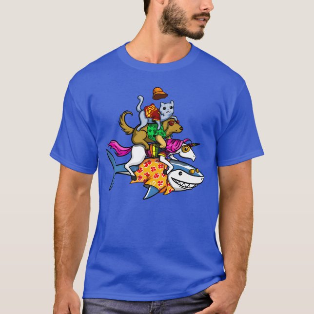 Animals Riding Shark boy T-Shirt (Front)