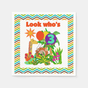 Animals Safari 3rd Birthday Paper Napkins