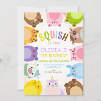 Animals Squish Girl Birthday Invitation