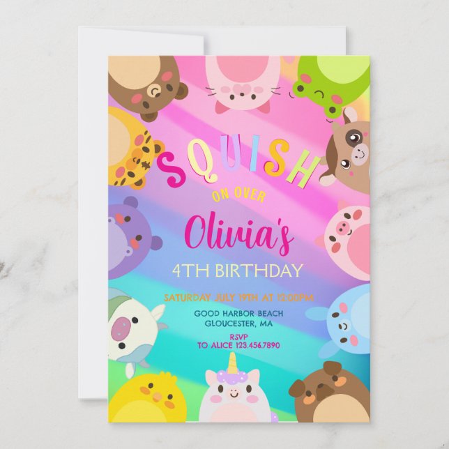 Animals Squish Girl Birthday party Invitation (Front)
