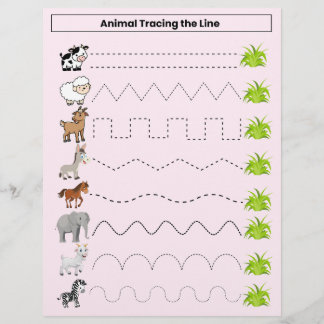 Animals Tracing the Line Worksheet for Kids Flyer