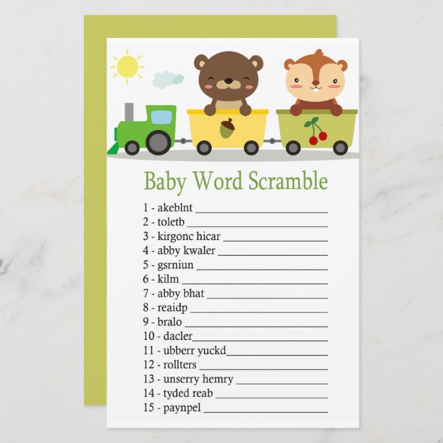 Animals train Baby word scramble game (Front/Back)