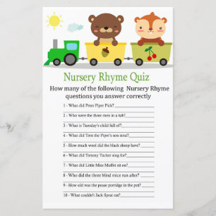 Animals train Nursery Rhyme Quiz baby shower game