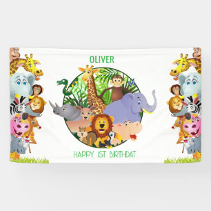 Animals Wild One Jungle greenery safari For kids Banner