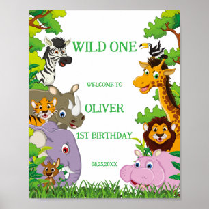  Animals Wild One Jungle greenery safari For kids Poster