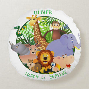 Animals Wild One Jungle greenery safari For kids Round Cushion