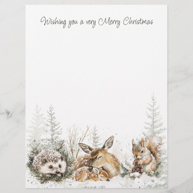 Animals Winter Forest Christmas  Custom Letterhead (Front)