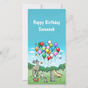Animals with Beautiful Balloons Birthday Card
