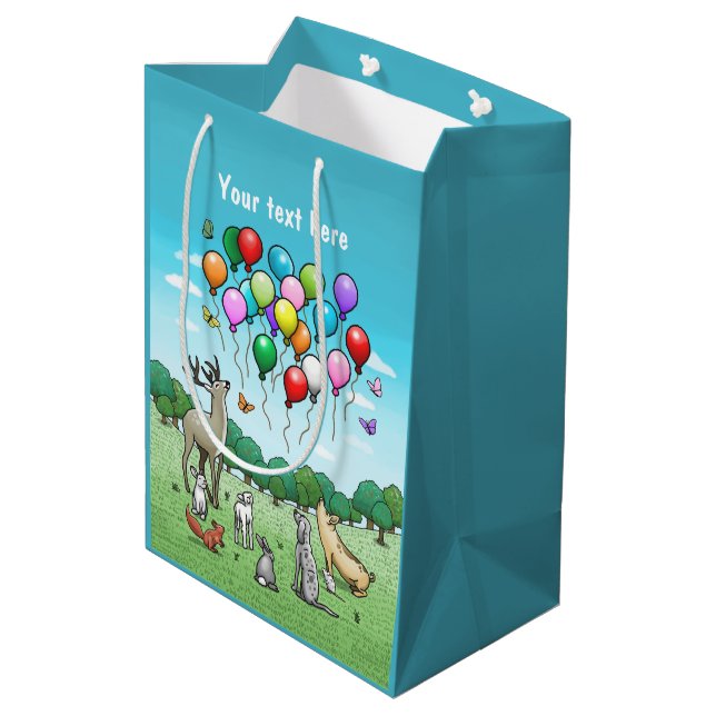 Animals with Birthday Balloons Medium Gift Bag (Back Angled)