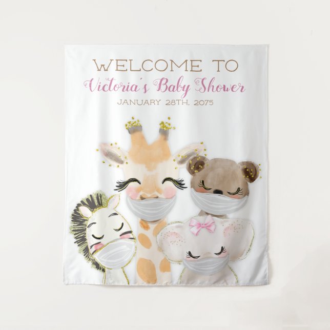 Animals With Mask Girl Baby Shower L Backdrop Tapestry (Front)
