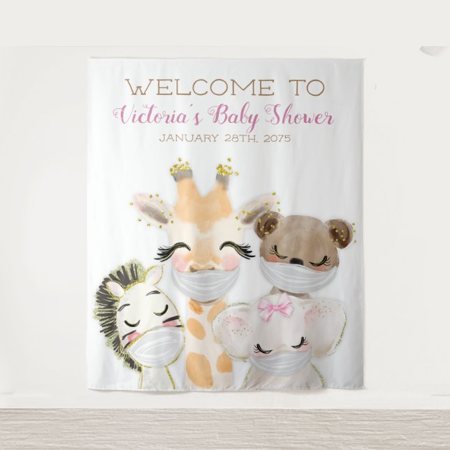 Animals With Mask Girl Baby Shower XL Backdrop Tapestry (Front)