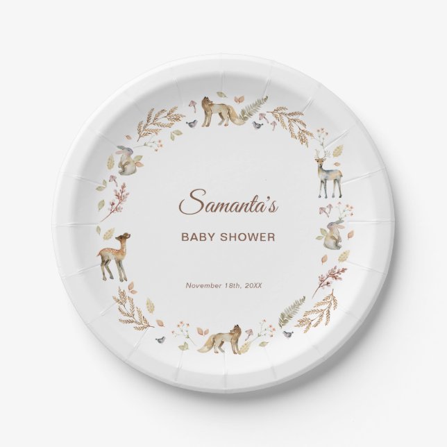 Animals Woodland Baby Shower Paper Plate (Front)