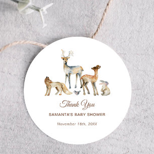 Animals Woodland Baby Shower Thank You Classic Round Sticker