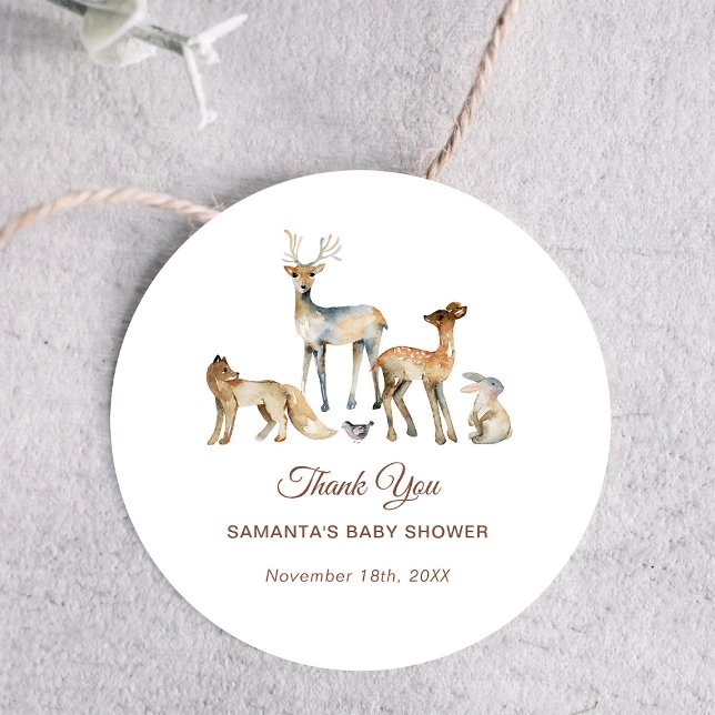 Animals Woodland Baby Shower Thank You Classic Round Sticker (Creator Uploaded)