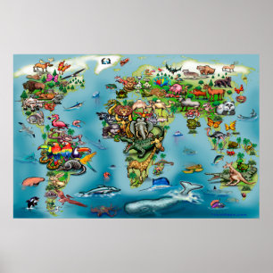 Animals World Map HUGE Poster