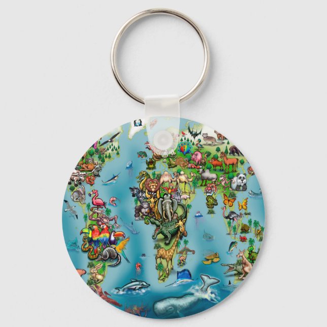 Animals World Map Key Ring (Front)