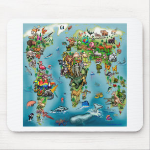 Animals World Map Mouse Pad