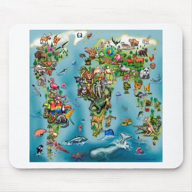 Animals World Map Mouse Pad (Front)