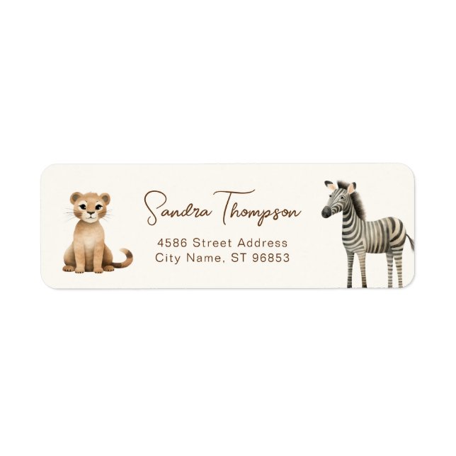 Animals Zebra Lion Safari Return Address Label (Front)