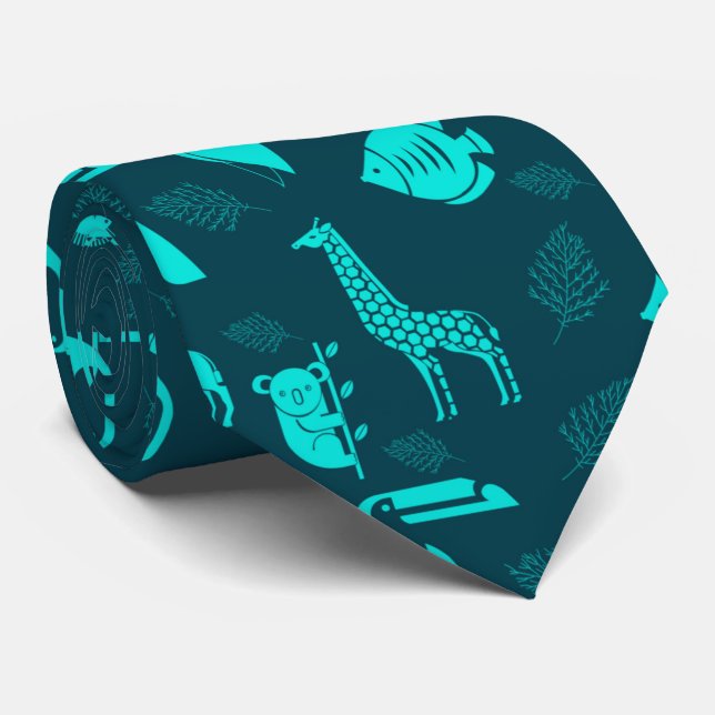 Animals Zoo Wild Life Pattern Necktie (Rolled)