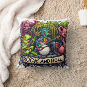Animated Band of Animals Performing Rock Music Cushion