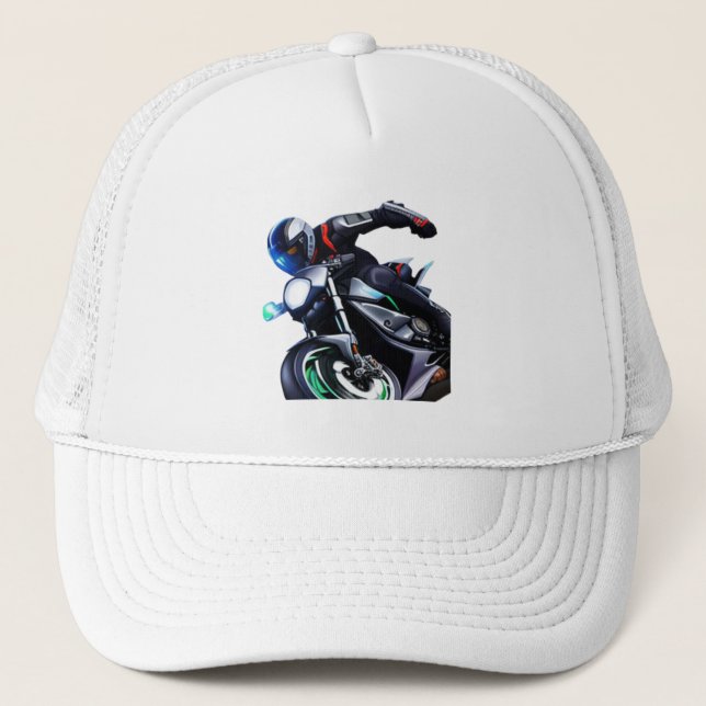 Animated Baseball White Hat Motorbike Printed (Front)