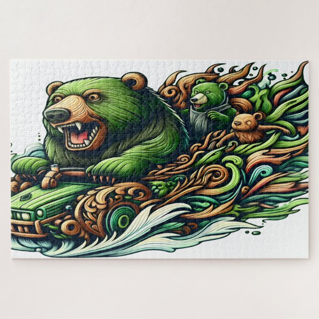 Animated Bears Riding a Green Car  Jigsaw Puzzle (Horizontal)
