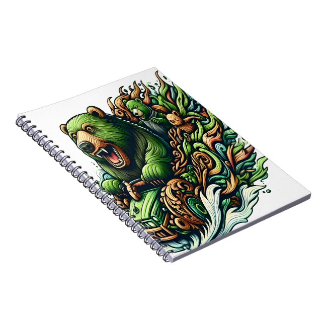 Animated Bears Riding a Green Car  Notebook (Right Side)