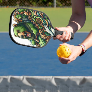 Animated Bears Riding a Green Car Pickleball Paddle