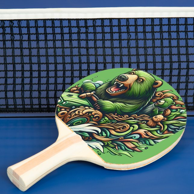 Animated Bears Riding a Green Car  Ping Pong Paddle (Insitu)