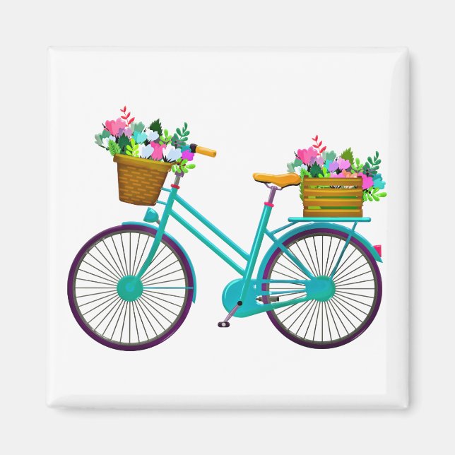 Animated bicycle with flower basket  magnet (Front)