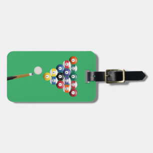 Animated billiards cue ball and stick luggage tag