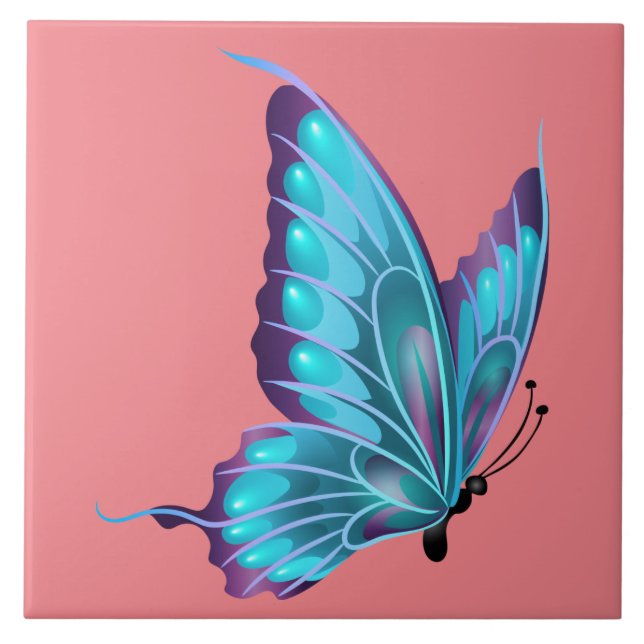 Animated Blue Butterfly Ceramic Tile (Front)