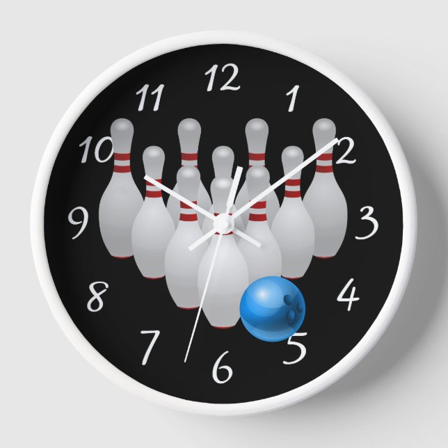 Animated bowling ball and pins round clock (Front)