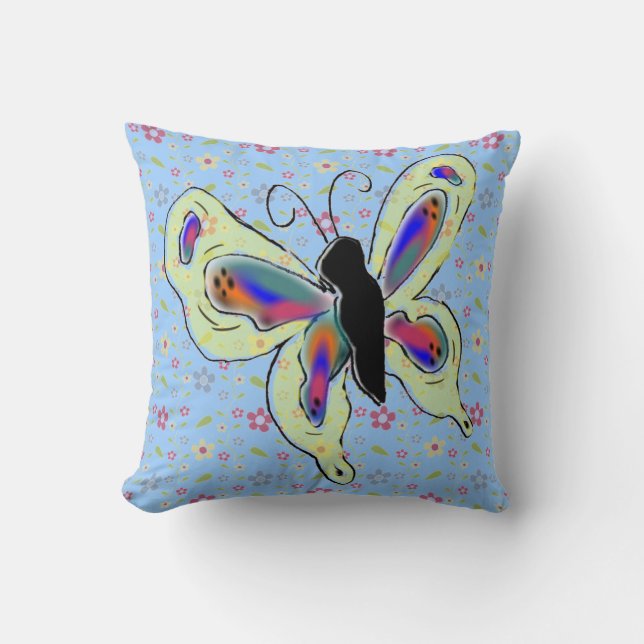 Animated Butterfly and Floral Background Cushion (Front)