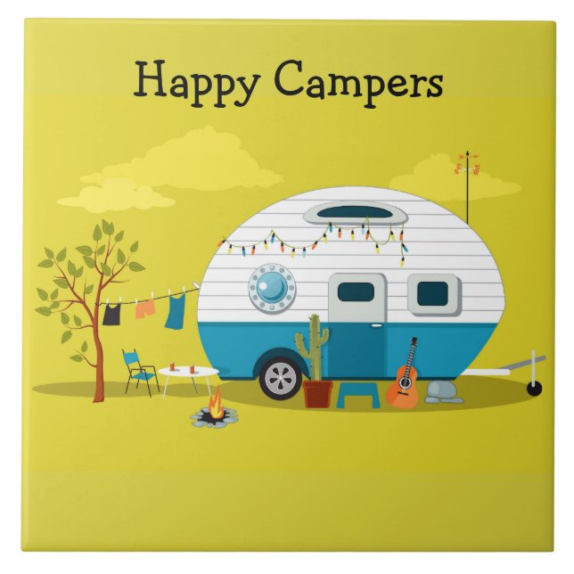 Animated Campers trailer Ceramic Tile (Front)