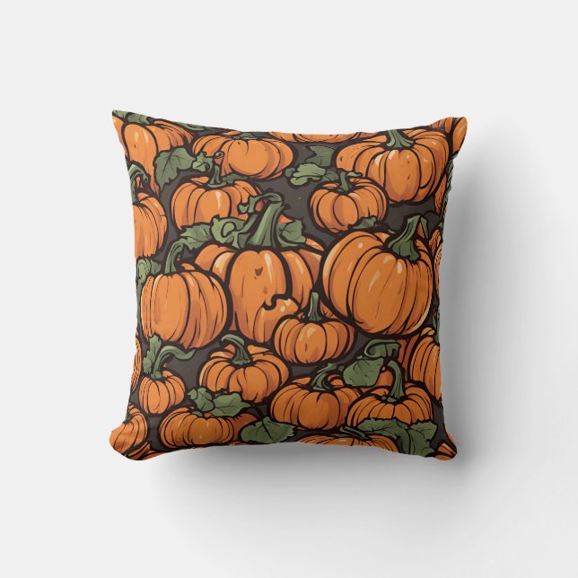 Animated Cute Pumpkin Minimalist Fall Halloween Cushion (Front)