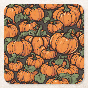 Animated Cute Pumpkin Minimalist Fall Halloween Square Paper Coaster