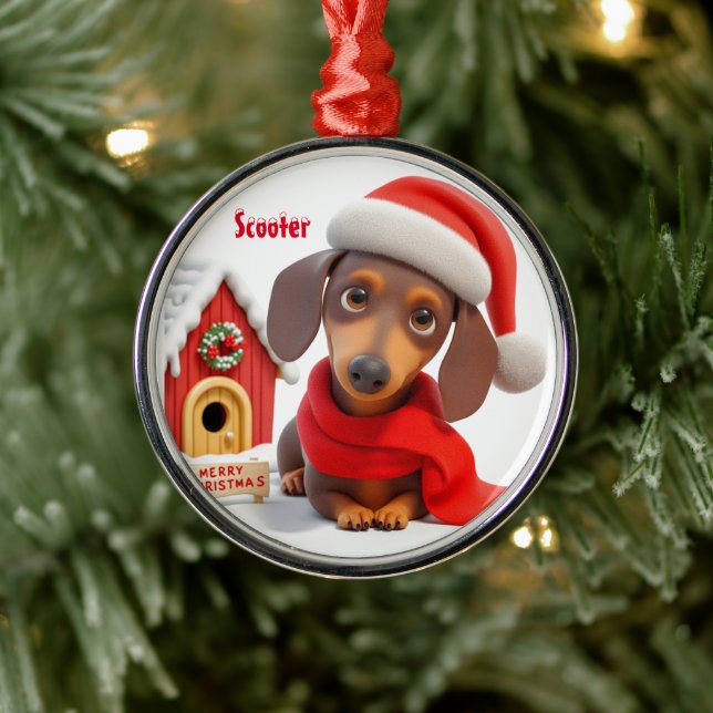Animated Dachshund Metal Christmas Ornament (Tree)