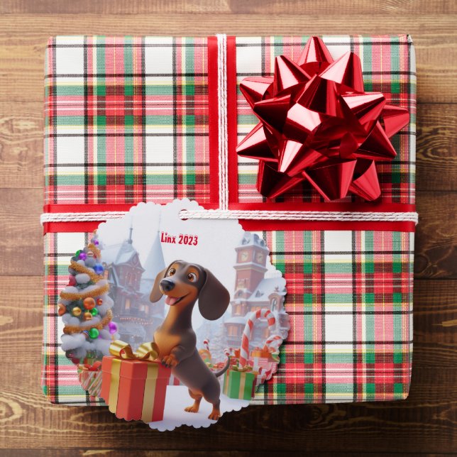 Animated Dachshund Puppy Personalised  Tree Decoration Card (Insitu (Gift))